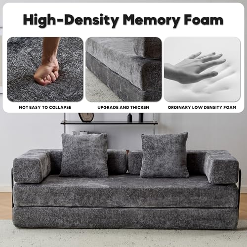 Corduroy Convertible Sleeper Sofa Bed with Pillow, Beige O72530