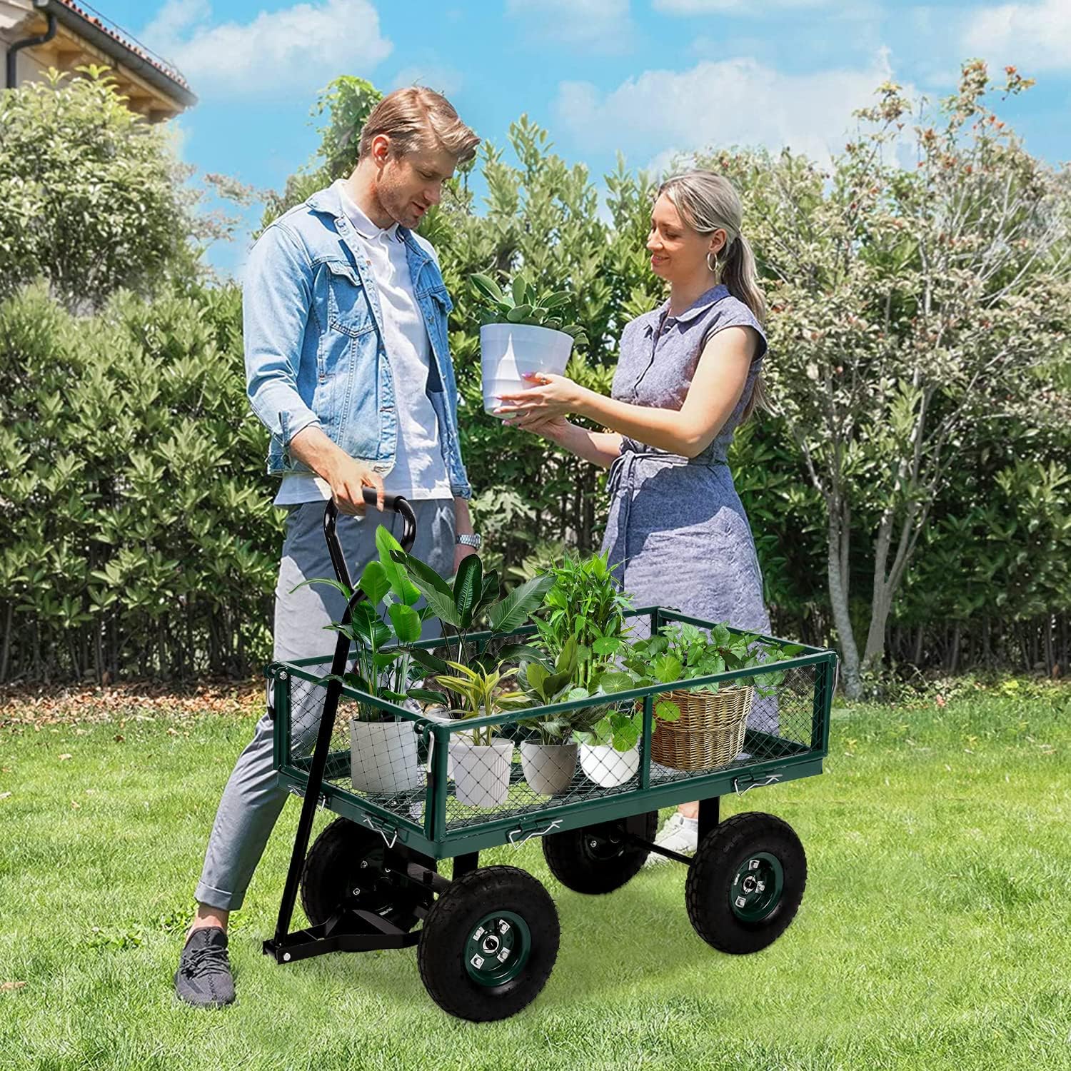 Heavy Duty Mesh Steel Utility Wagon Cart, 400lb Capacity, Folding with Removable Sides L69108
