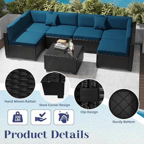 Outdoor Sectional Sofa Set with Cushions and Glass Coffee Table T1708