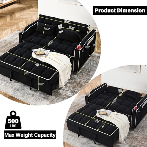 Convertible Sofa Bed, 3 in 1 Velvet Sleeper with Adjustable Backrest, Gray K13376
