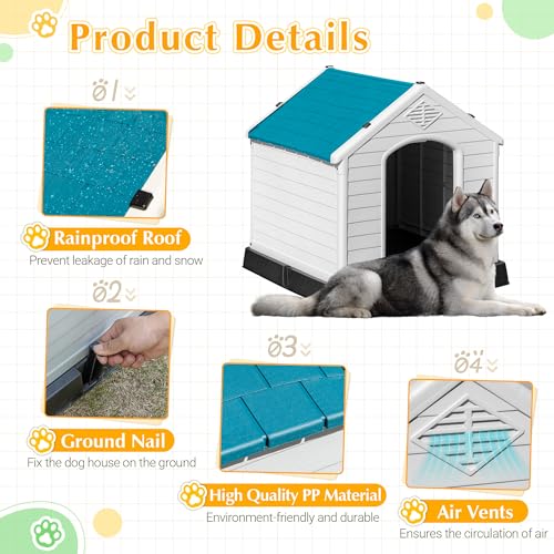 Waterproof Plastic Dog House for Small to Large Dogs, Insulated with Elevated Floor M296