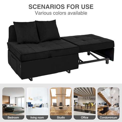 Sofa Bed Convertible Pull Out Couch with 2 Throw Pillows, Dark Grey Z539533
