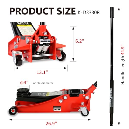 Heavy Duty Hydraulic Floor Jack, Low Profile Steel Racing Jack, 2 Ton Capacity, Blue H1350