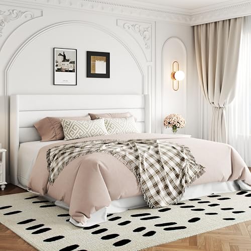Full Size Lift Up Storage Bed with Wingback Headboard, Hydraulic Support, Light Beige P736605