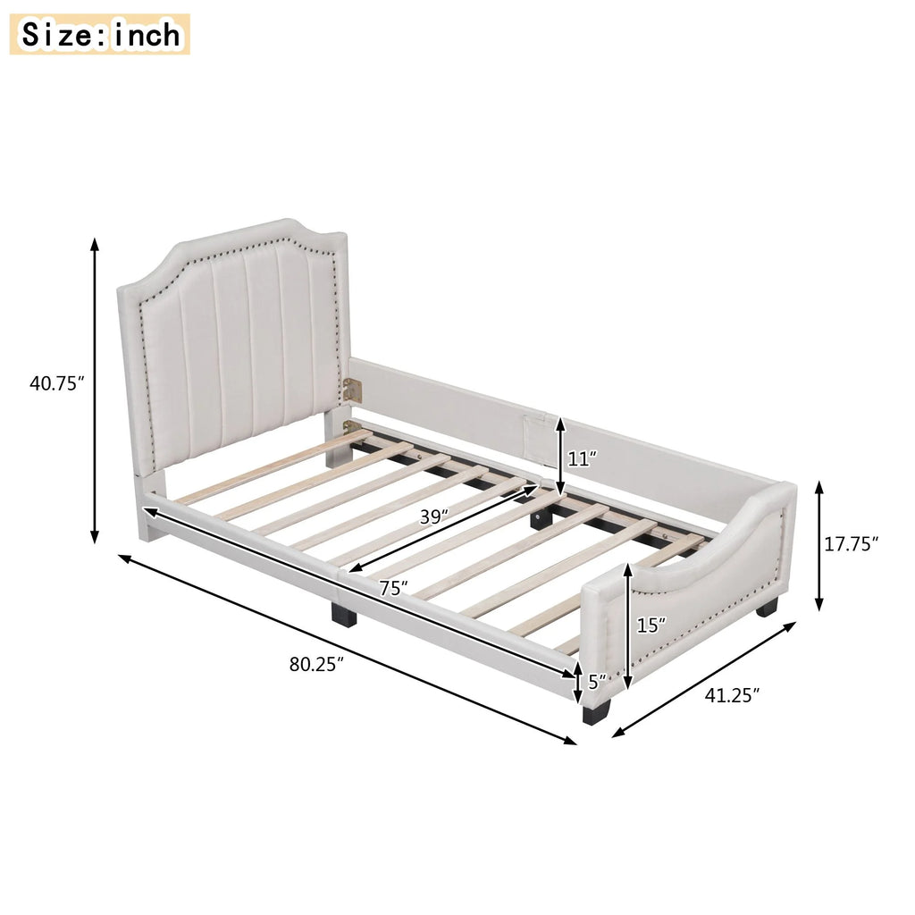 Upholstered Platform Bed Frame with Storage and Wooden Slats G224