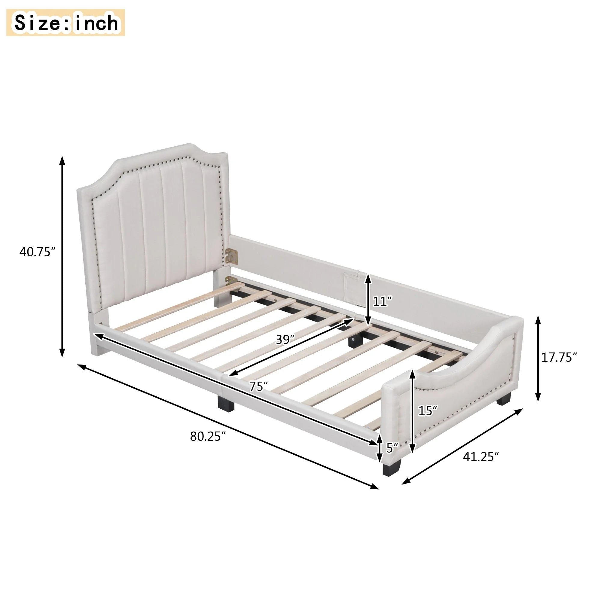 Upholstered Platform Bed Frame with Storage and Wooden Slats G224