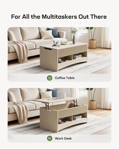 Lift Top Coffee Table with Open and Hidden Storage, Modern Fluted Design S200567