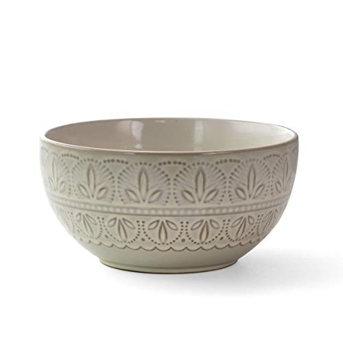 Round Embossed Stoneware Dinnerware Dish Set, 16 Piece, White R653634