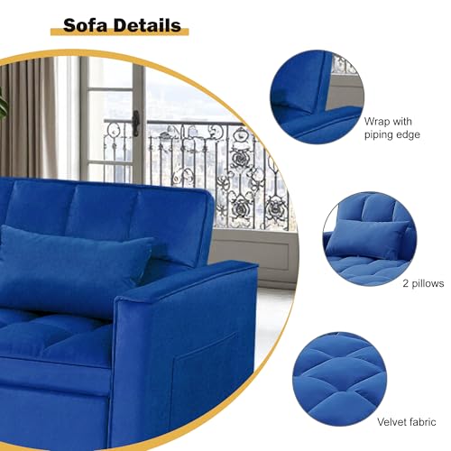 Sleeper Sofa Bed with Side Pocket, Convertible Futon Couch for Living Room X8857