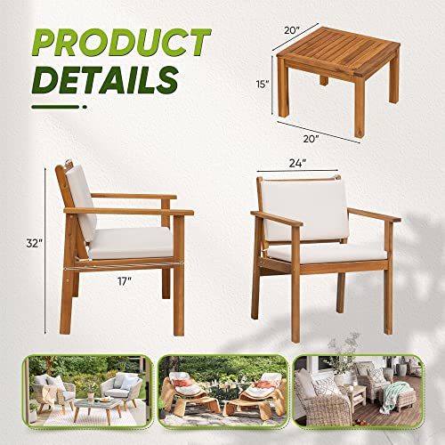 Acacia Wood Patio Conversation Set with Coffee Table and Cushions V550402