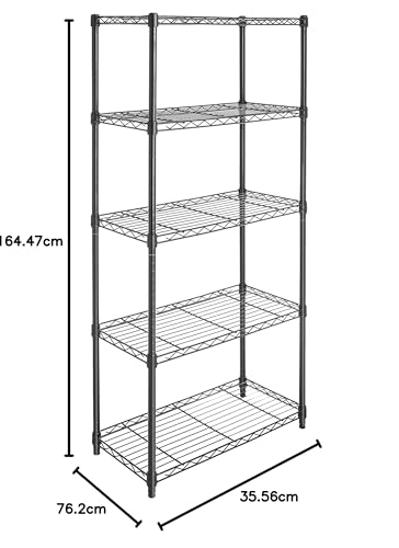 5-Shelf Adjustable Heavy Duty Storage Shelving Unit on Wheel Casters, Metal Wire Rack, Black A697