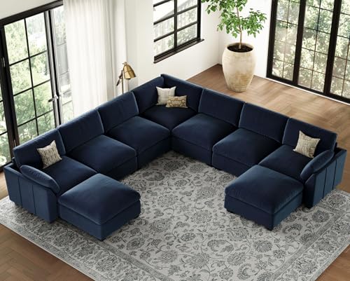 Extra Large Modular Sectional Sofa, 4-Seater L Shaped Couch, Velvet Convertible for Living Room L139