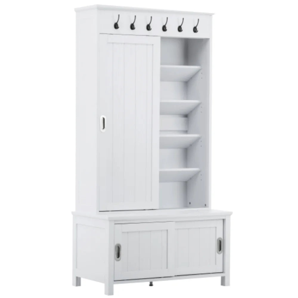 Hall Tree with Sliding Doors and Storage Bench D523