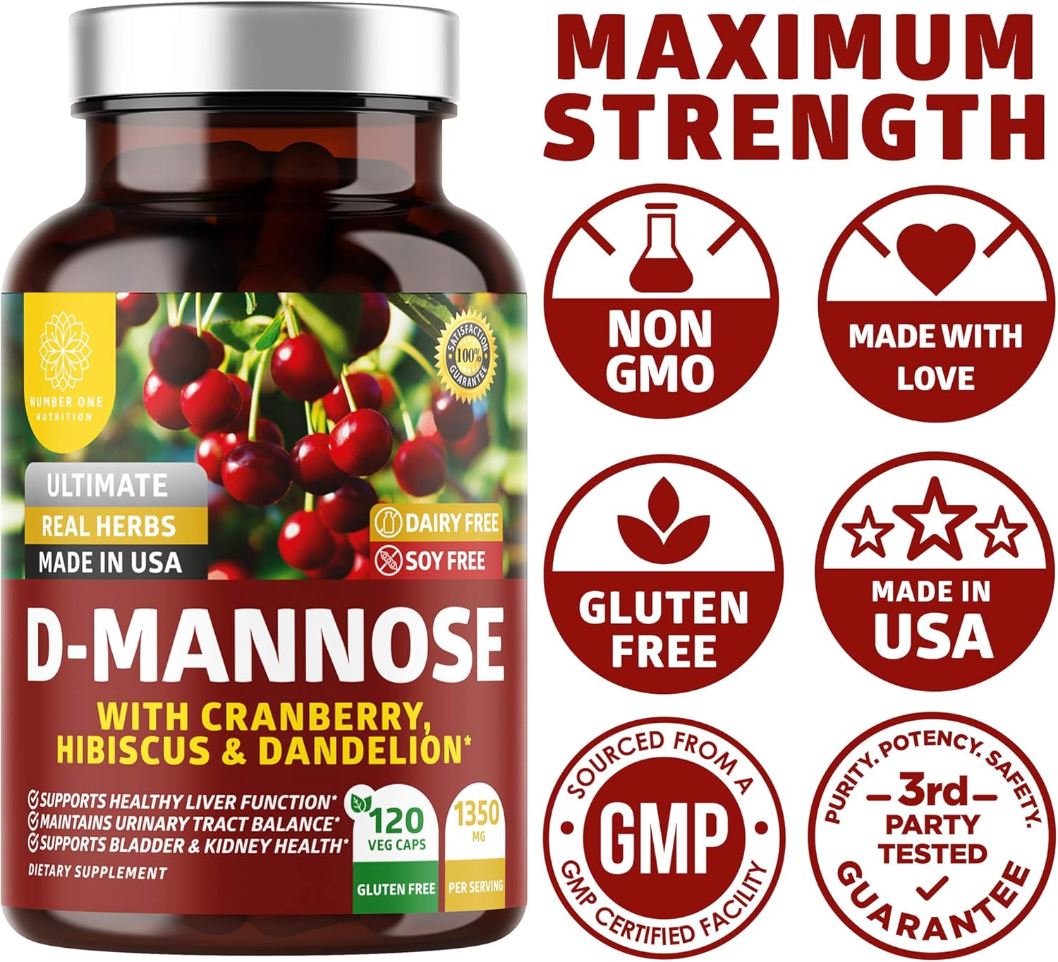 D Mannose with Cranberry and Hibiscus, 1350mg, 120 Veg Caps H67816