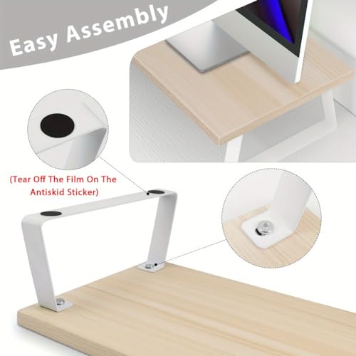 Dual Monitor Stand with Adjustable Length and Angle, Wood Desktop Organizer L351