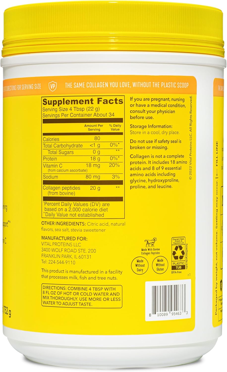Collagen Peptides Powder, Lemon, 26.5 oz D74526