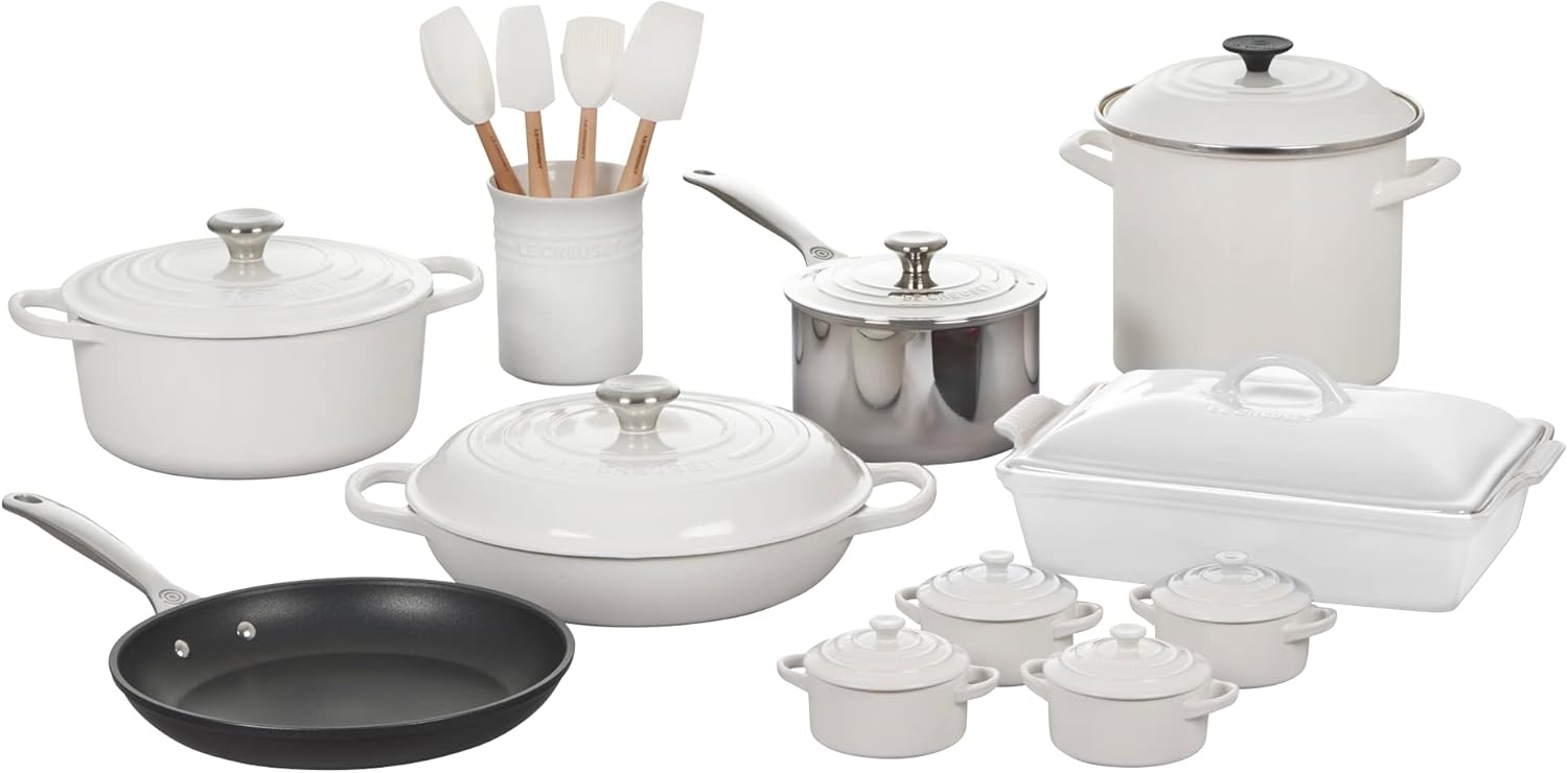 Le Creuset White 20 Piece Mixed Material Cookware Set