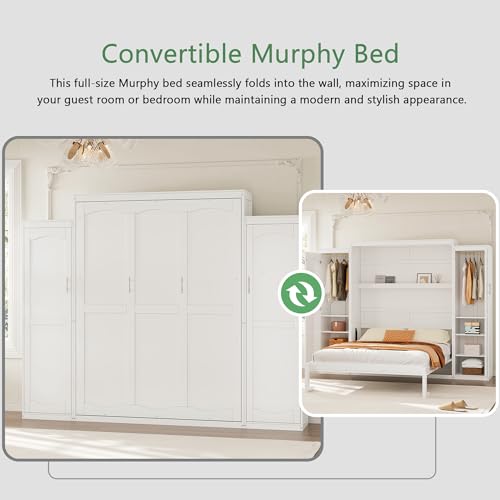 Murphy Bed with Two Wardrobes and Storage Shelf for Small Bedrooms A623