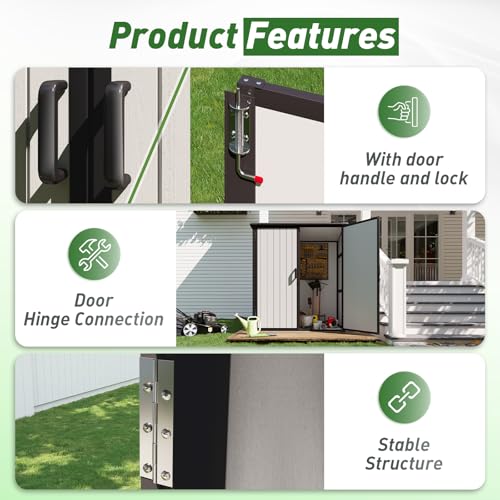 Outdoor Storage Shed with Window, Resin Garden Tool Shed with Lockable Doors W5772
