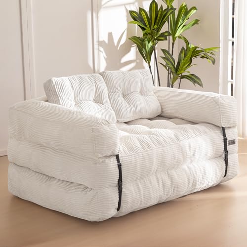 Folding Sofa Bed, L-Shaped Convertible Sleeper Couch with Armrest and Pillow, Dark Grey M375676