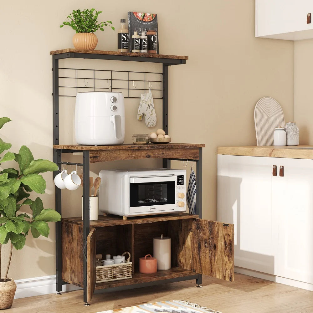 3-Tier Baker's Rack with Cabinet, Kitchen Storage Shelves, Microwave Stand H5194