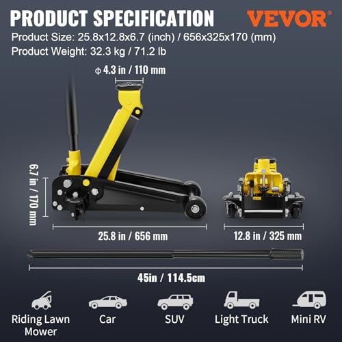 3 Ton Low Profile Floor Jack, Heavy-Duty Steel Racing Jack with Quick Lift Pump, 5.12"-20" Lifting Range O699899