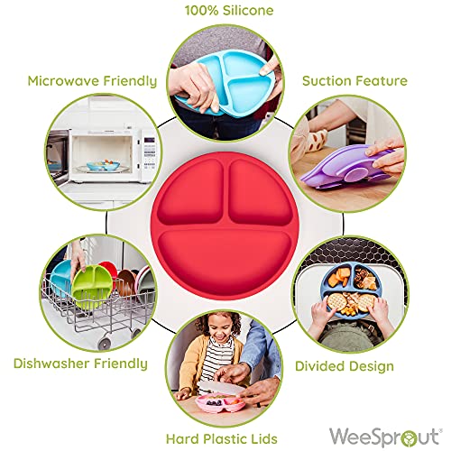 Suction Plates with Lids for Babies & Toddlers, 100% Silicone, Divided Design, 3 Pack V600561