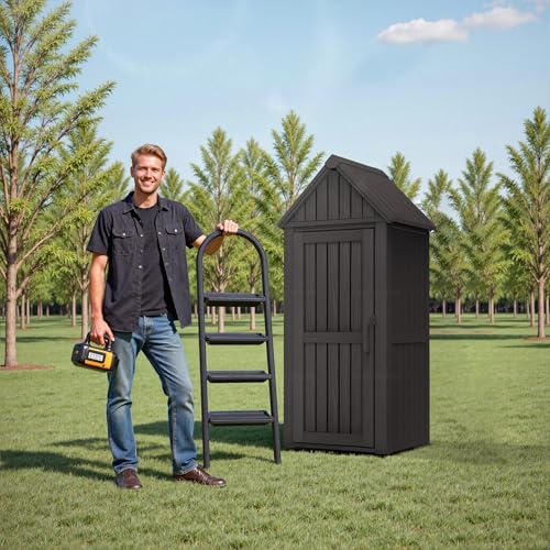 Outdoor Storage Shed with Lock, Waterproof Resin Garden Cabinet K95396