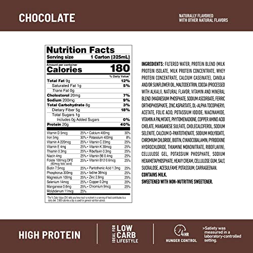 Protein Shake, Chocolate, 20g Protein, Meal Replacement, 12 Count B226310