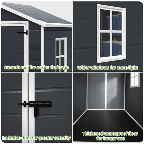 Outdoor Storage Shed 6x4.4FT, Resin with Floor, Lockable Doors for Garden Tools E30130