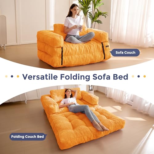 Folding Sofa Bed, L-Shaped Convertible Sleeper Couch with Armrest and Pillow, Dark Grey M375676