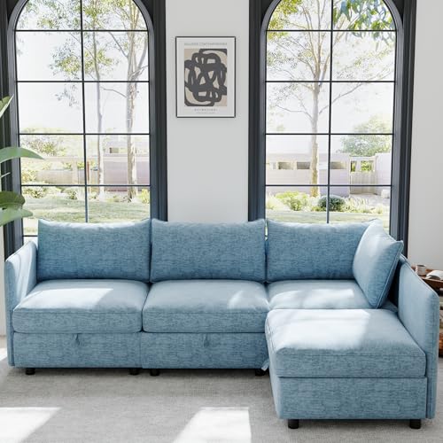 Modular Storage Sectional Sofa with Movable Ottomans, U-Shaped Chenille U839651