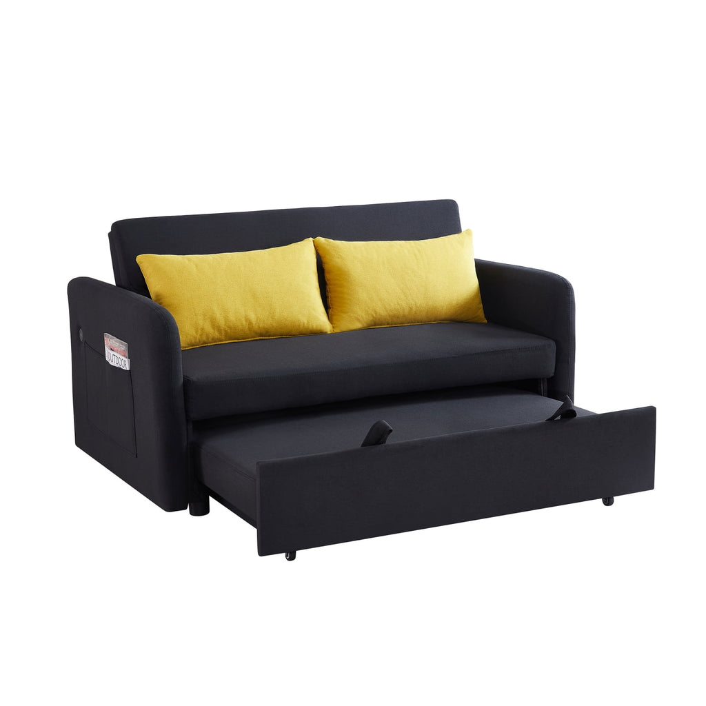 Velvet Convertible Loveseat Sleeper Sofa Bed with USB, 2 Seater Couch H870395