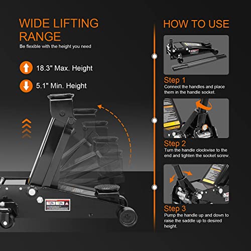 Hydraulic Low Profile Steel Racing Floor Jack, 3 Ton Capacity E136