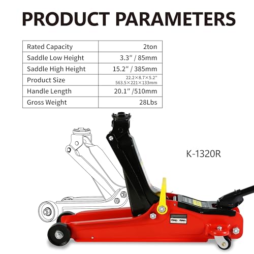 Heavy Duty Hydraulic Floor Jack, Low Profile Steel Racing Jack, 2 Ton Capacity, Blue H1350