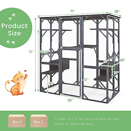 Outdoor Cat Enclosure with Wooden House and Wheels U3259