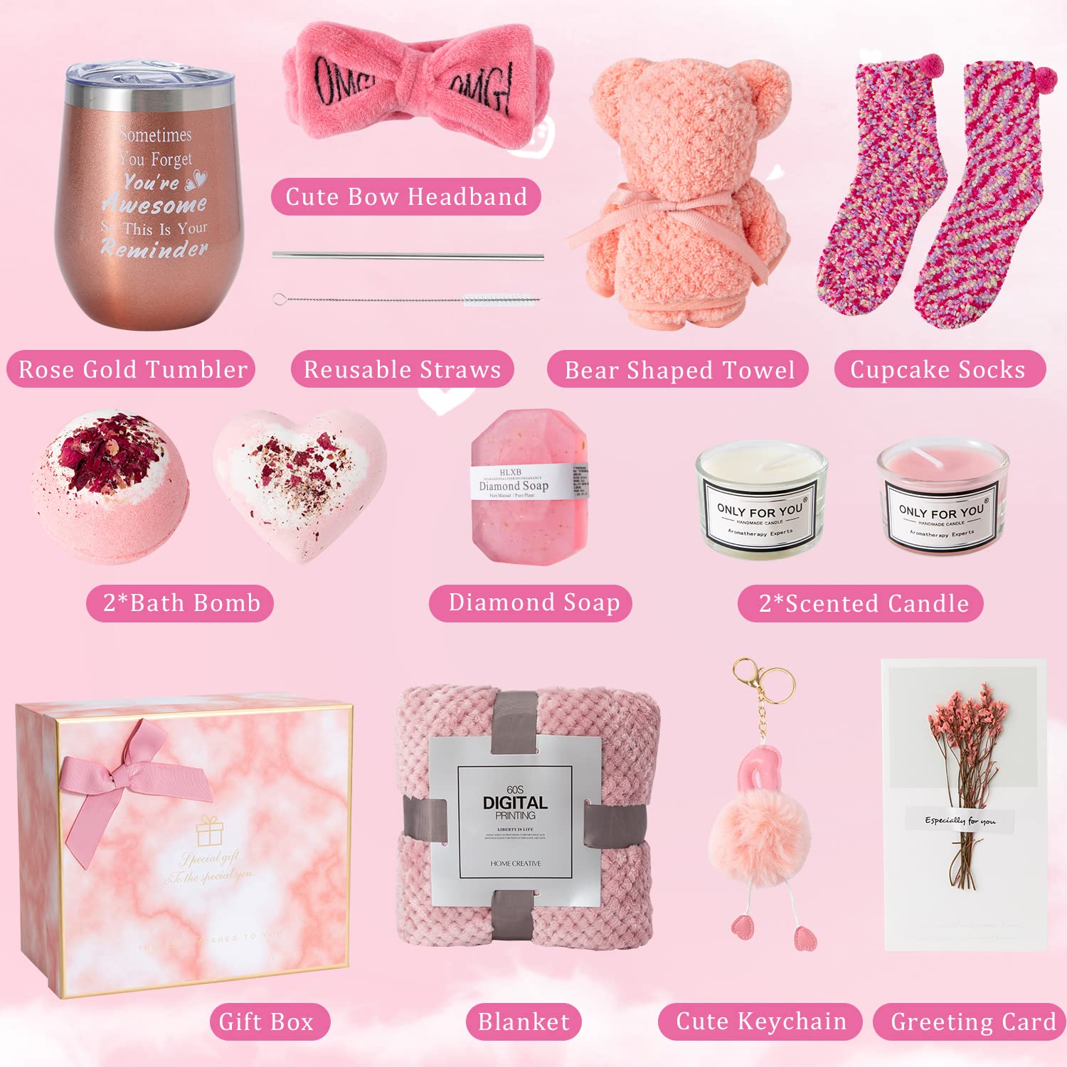Pink Gift Box for Women Self Care Care Package D353