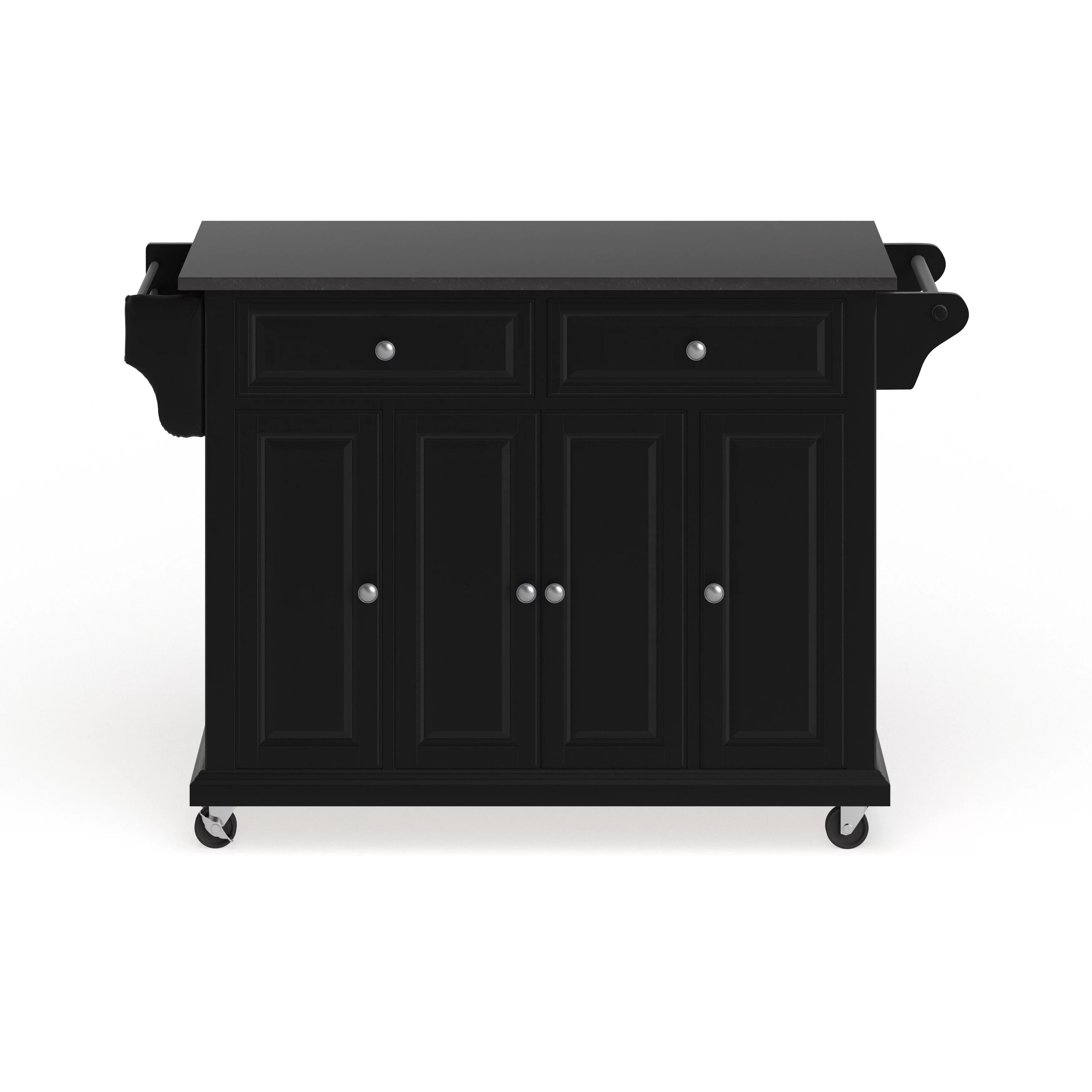 Black Wood Kitchen Cart with Granite Top L1898
