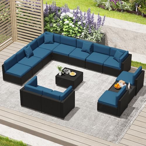 Outdoor Sectional Sofa Set with Cushions and Glass Coffee Table T1708