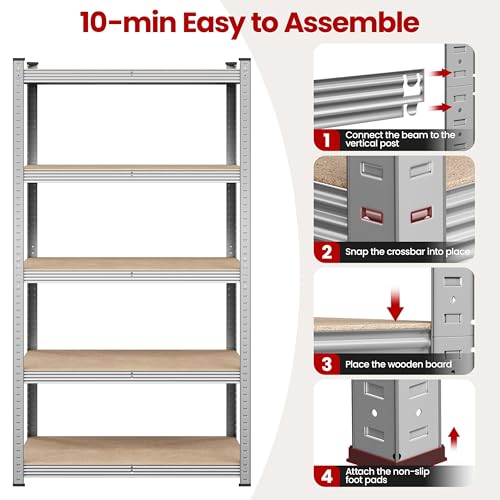 5-Tier Adjustable Metal Shelving Unit for Garage, Pantry, and Warehouse M7734
