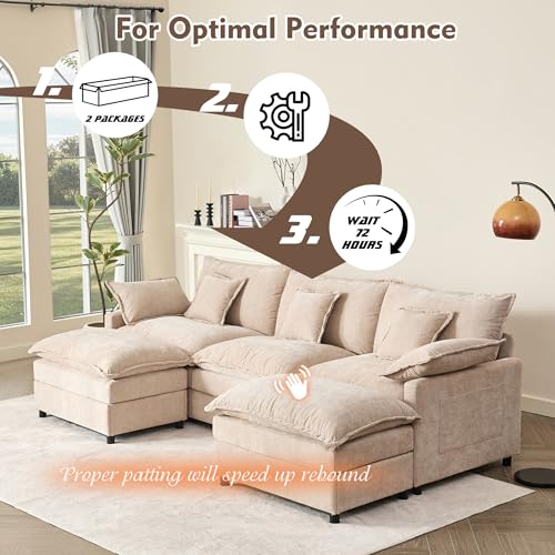 U Shaped Modular Sectional Sofa with Ottoman, Chenille, Black Z16537