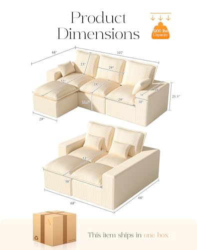 Modular Sectional Sofa with L-Shape Chaise, Deep Seat, No Assembly Required M95554