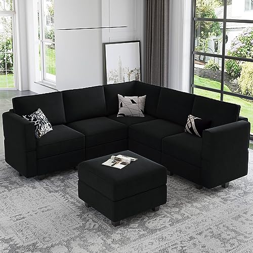 Modular Velvet Sectional Sofa with Chaise Lounge and Storage X4138