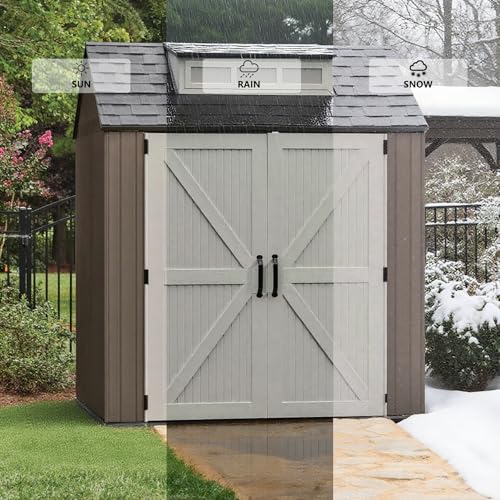 Outdoor Resin Storage Shed with Floor, Weatherproof, 7x7 FT U80308