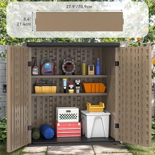 Outdoor Storage Cabinet with 2 Shelves, Waterproof Resin Tool Shed, Lockable, Dark Gray M33386
