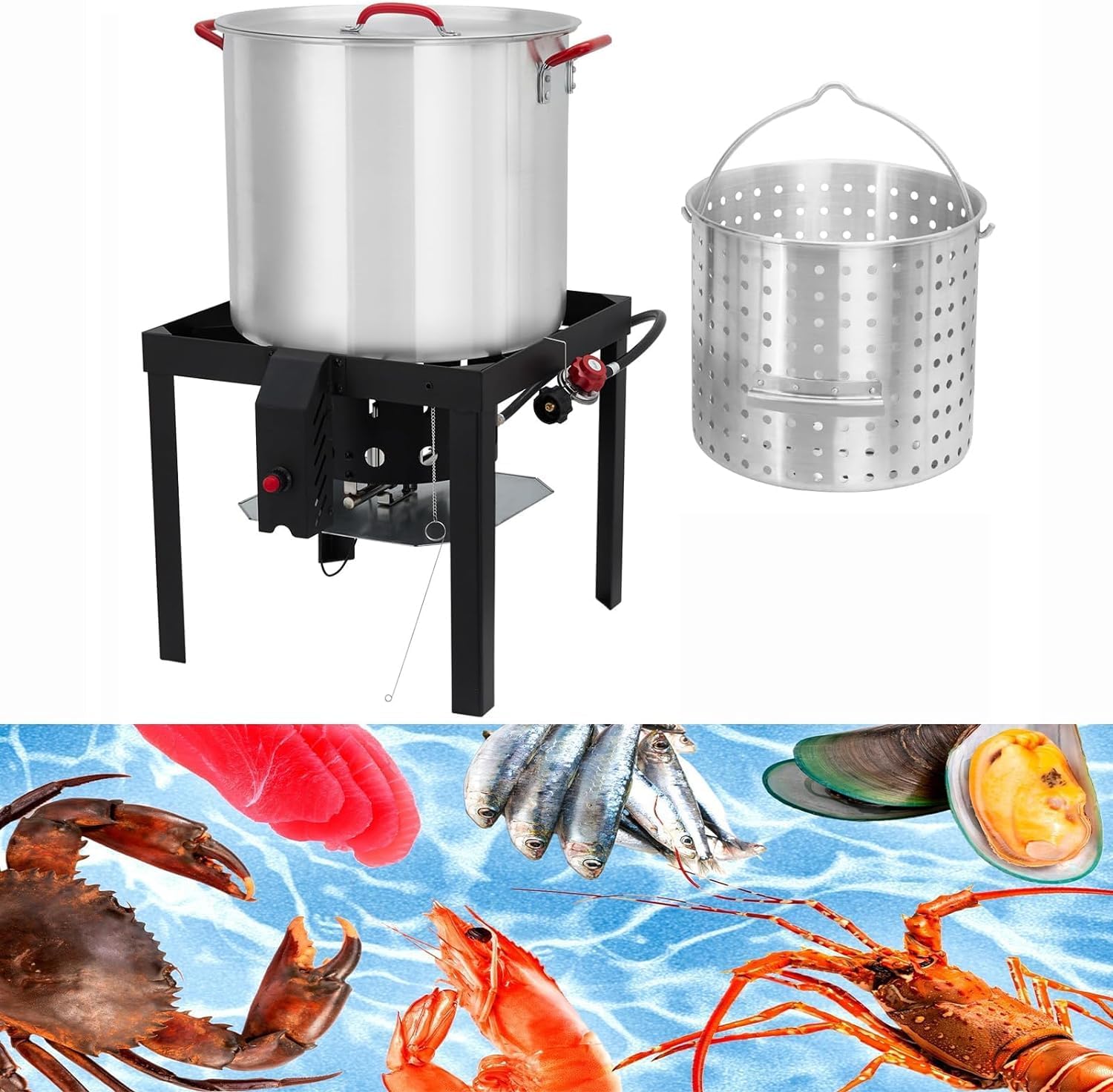 Seafood Boil Pot with Steam Basket and Propane Burner M618437