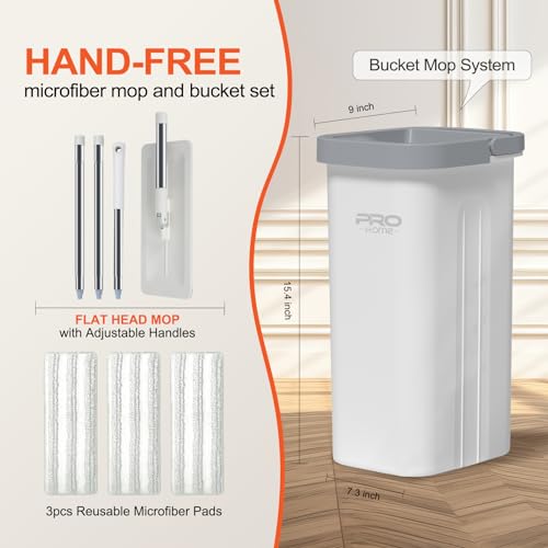 Mop and Bucket with Wringer Set, Flat Mop System with 3 Reusable Microfiber Pads C2920
