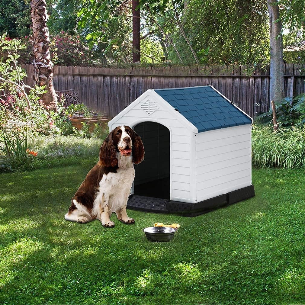 Large Plastic Dog House Indoor Outdoor Pet Kennel with Air Vents, 39 Inch High G572030