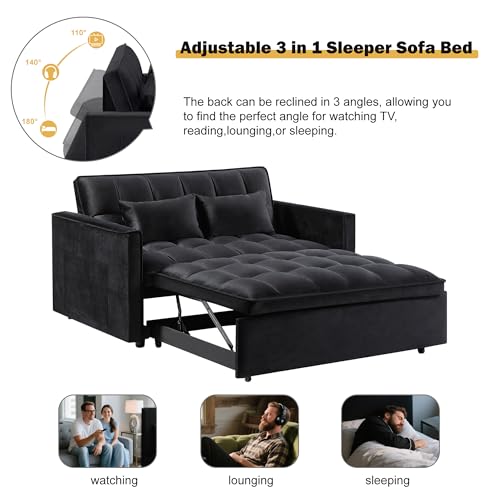 Sleeper Sofa Bed with Side Pocket, Convertible Futon Couch for Living Room X8857