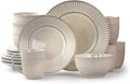 Elama Contemporary Round Embossed Stoneware Dinnerware Dish Set, 16 Piece, White